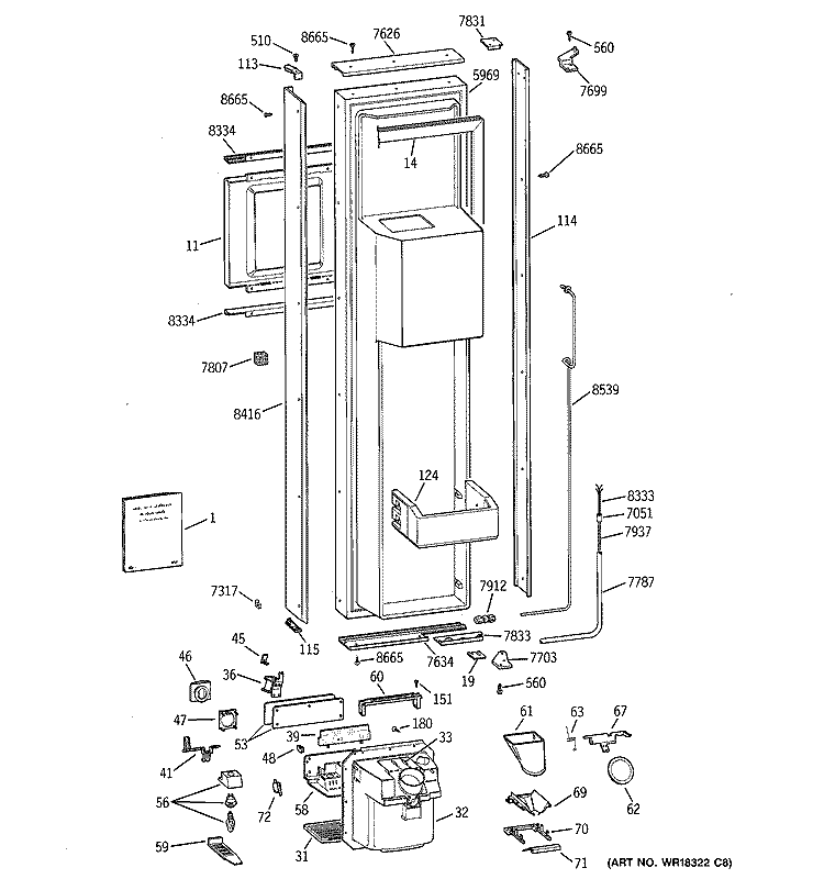 FREEZER DOOR Diagram and Parts List for ZISB36DWA  General Electric Refrigerator