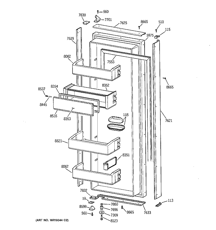 FRESH FOOD DOOR Diagram and Parts List for ZISB36DWA  General Electric Refrigerator