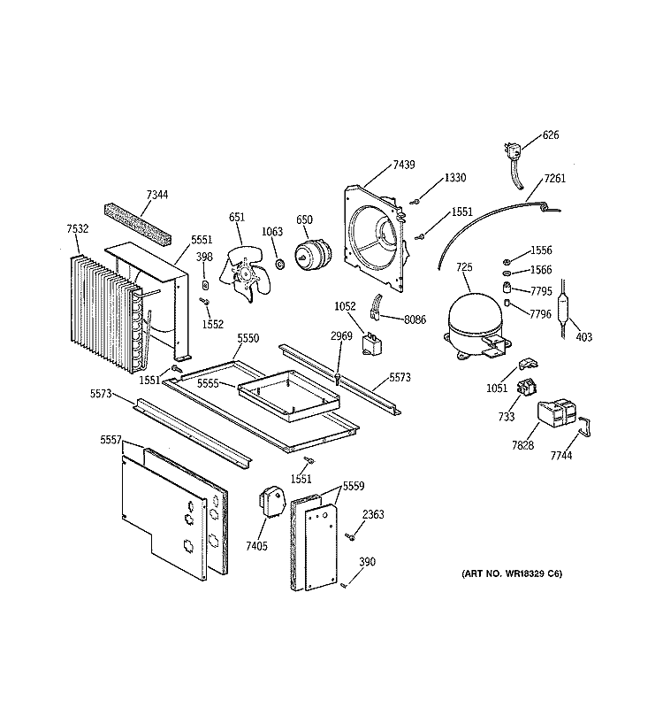 UNIT PARTS Diagram and Parts List for ZISB36DWA  General Electric Refrigerator