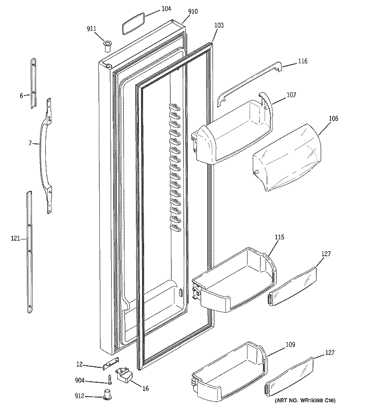 FRESH FOOD DOOR Diagram and Parts List for GSS25TGPECC  General Electric Refrigerator