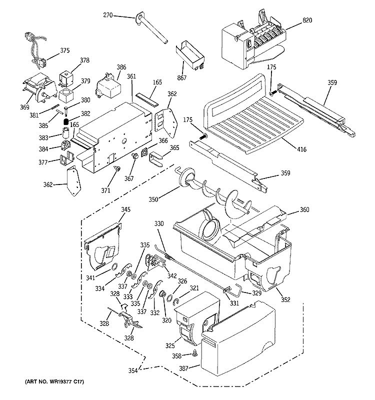 ICE MAKER & DISPENSER Diagram and Parts List for PSG29SHSBCSS  General Electric Refrigerator