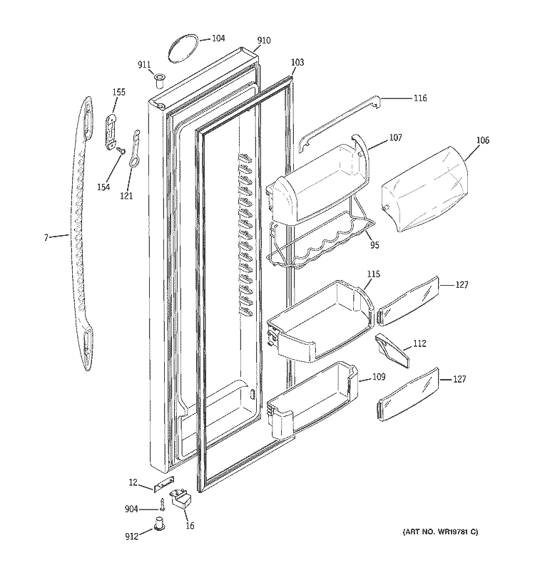 FRESH FOOD DOOR Diagram and Parts List for PSS29NGSBBB  General Electric Refrigerator