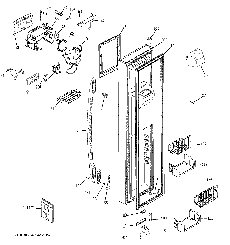 FREEZER DOOR Diagram and Parts List for PCF25PGSCCC  General Electric Refrigerator