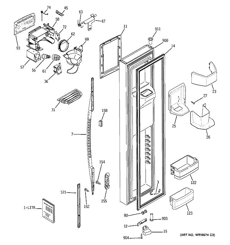 FREEZER DOOR Diagram and Parts List for PSR26LGPEBB  General Electric Refrigerator