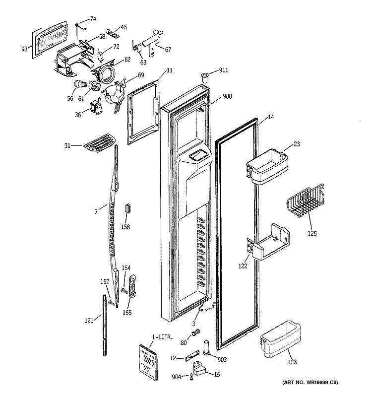 FREEZER DOOR Diagram and Parts List for RCK23MGMKFCC  General Electric Refrigerator