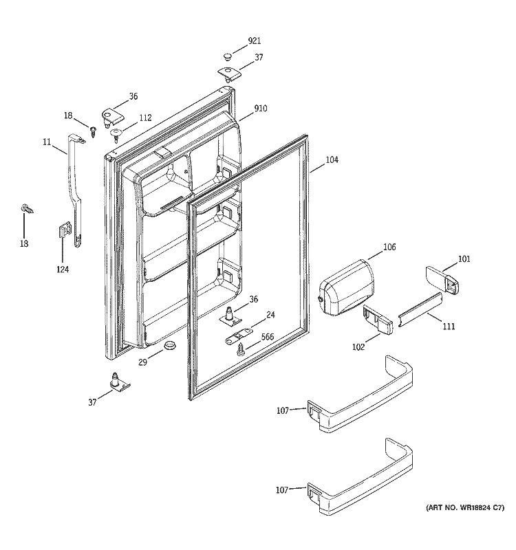 FRESH FOOD DOOR Diagram and Parts List for HTM18IBPFRSA  Hotpoint Refrigerator