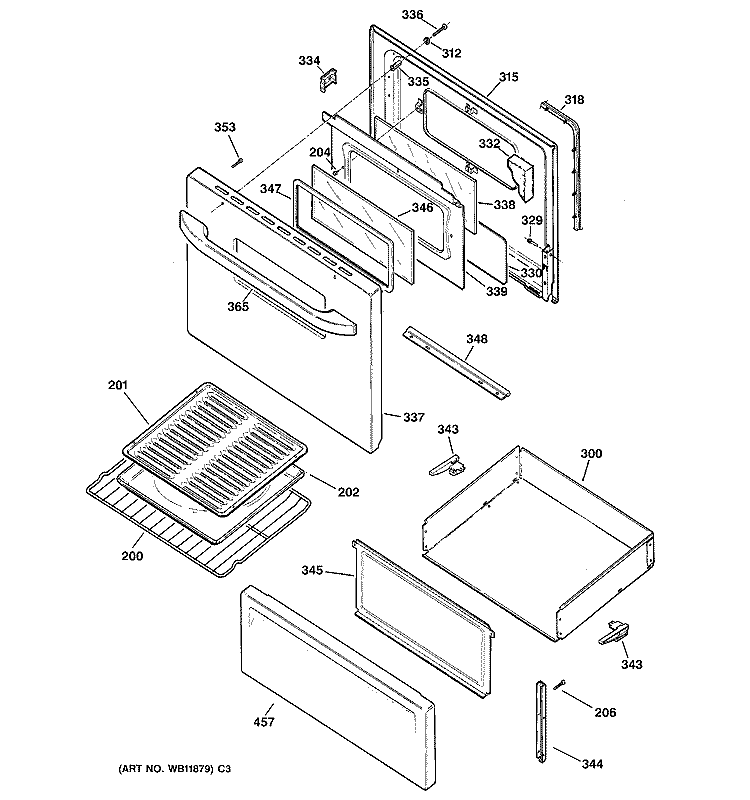 DOOR & DRAWER PARTS Diagram and Parts List for RB526K1BB  Hotpoint Range
