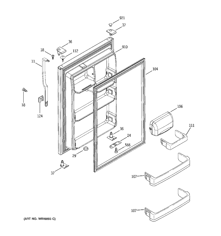 FRESH FOOD DOOR Diagram and Parts List for HTM18IBPLRSA  Hotpoint Refrigerator