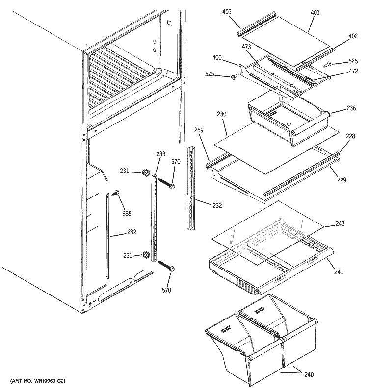 FRESH FOOD SHELVES Diagram and Parts List for HTM18IBPMRSA  Hotpoint Refrigerator