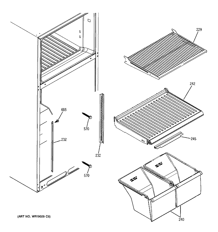 FRESH FOOD SHELVES Diagram and Parts List for HTS18BCPLLWW  Hotpoint Refrigerator