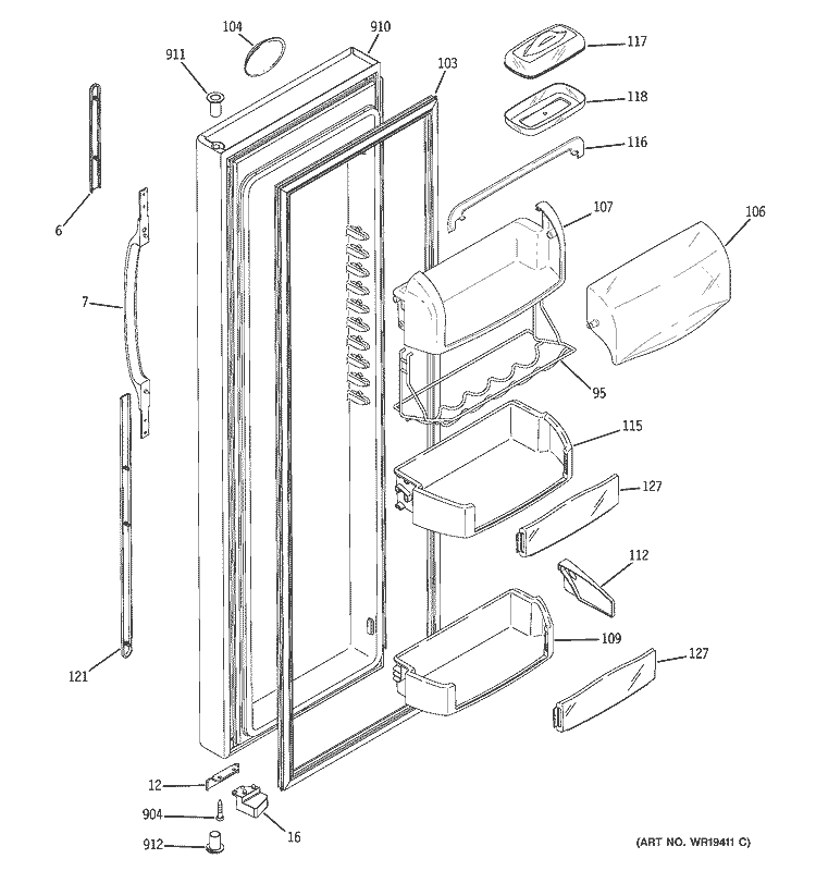 FRESH FOOD DOOR Diagram and Parts List for HSK29MGMKCCC  Hotpoint Refrigerator