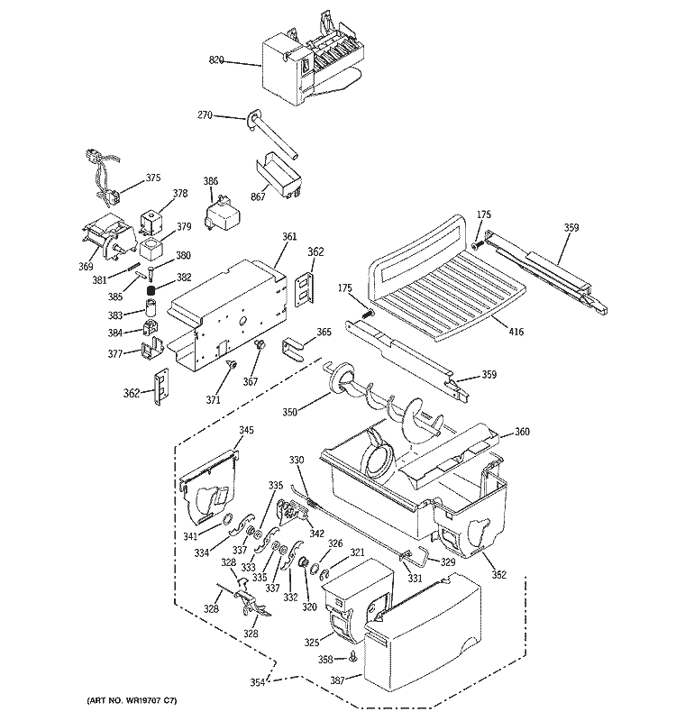 ICE MAKER & DISPENSER Diagram and Parts List for HSK29MGMKCCC  Hotpoint Refrigerator