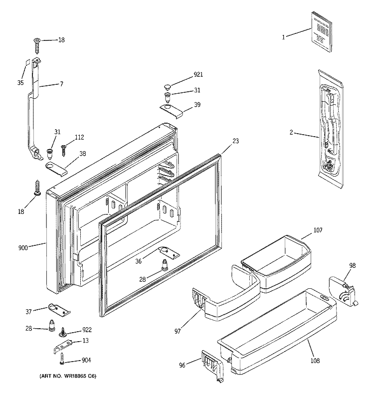 FREEZER DOOR Diagram and Parts List for GTH22KBRARWW  General Electric Refrigerator