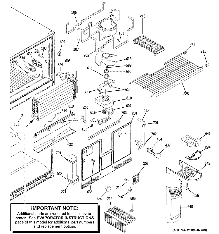 FREEZER SECTION Diagram and Parts List for GTH22KBRARWW  General Electric Refrigerator