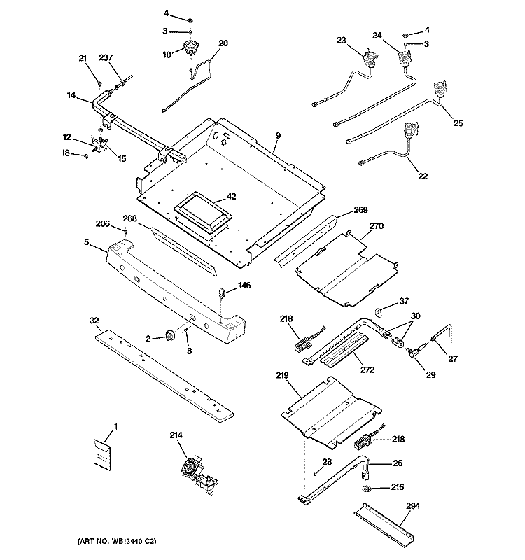 GAS & BURNER PARTS Diagram and Parts List for JGBP87SEK1SS  General Electric Range