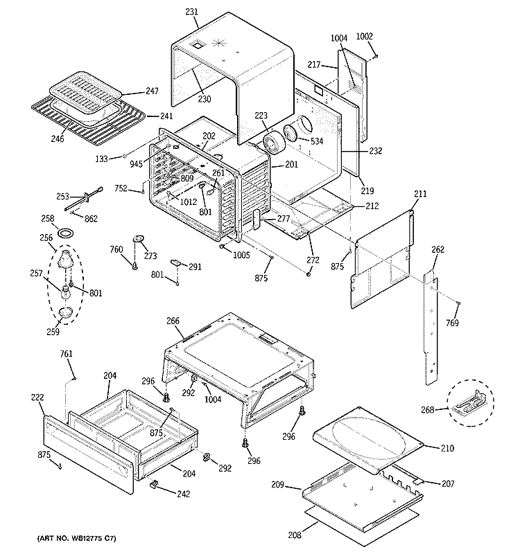 BODY PARTS Diagram and Parts List for JGSP48WH5WW  General Electric Range