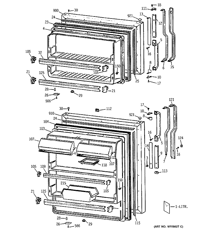 DOOR PARTS Diagram and Parts List for TBX21PKCR  General Electric Refrigerator