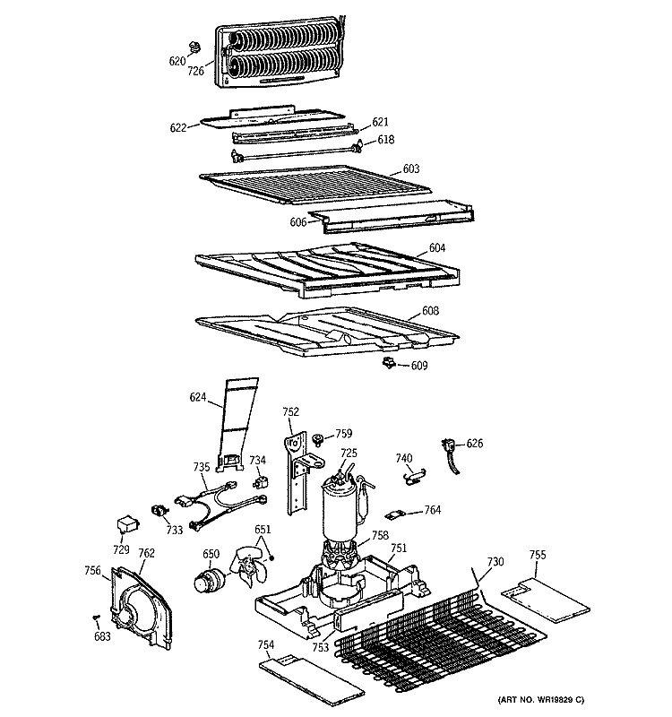 UNIT PARTS Diagram and Parts List for TBX21PKCR  General Electric Refrigerator