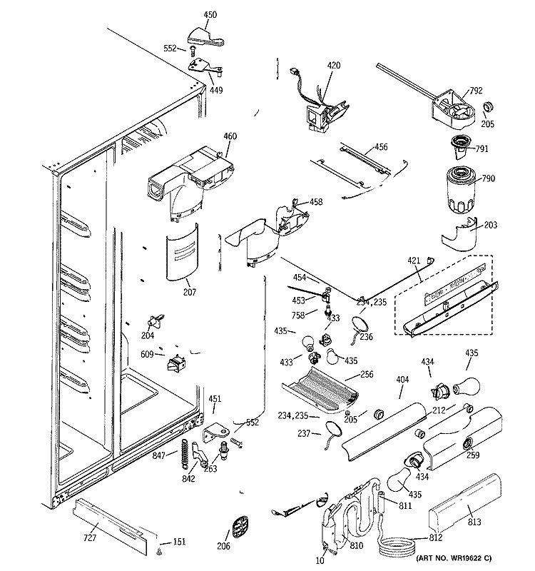FRESH FOOD SECTION Diagram and Parts List for ESF25LGRBBB  General Electric Refrigerator