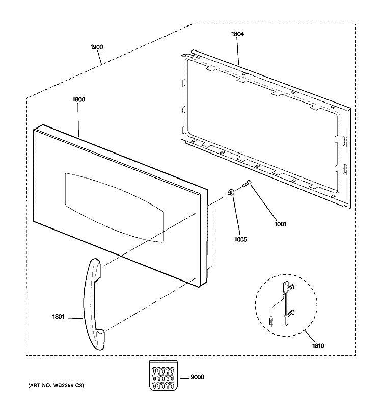 DOOR PARTS Diagram and Parts List for SCA2001FSS02  General Electric Microwave