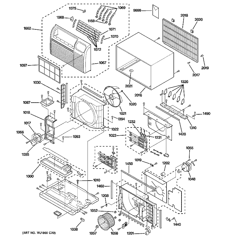 CABINET & COMPONENTS Diagram and Parts List for AJES08ASBW1  General Electric Air Conditioner