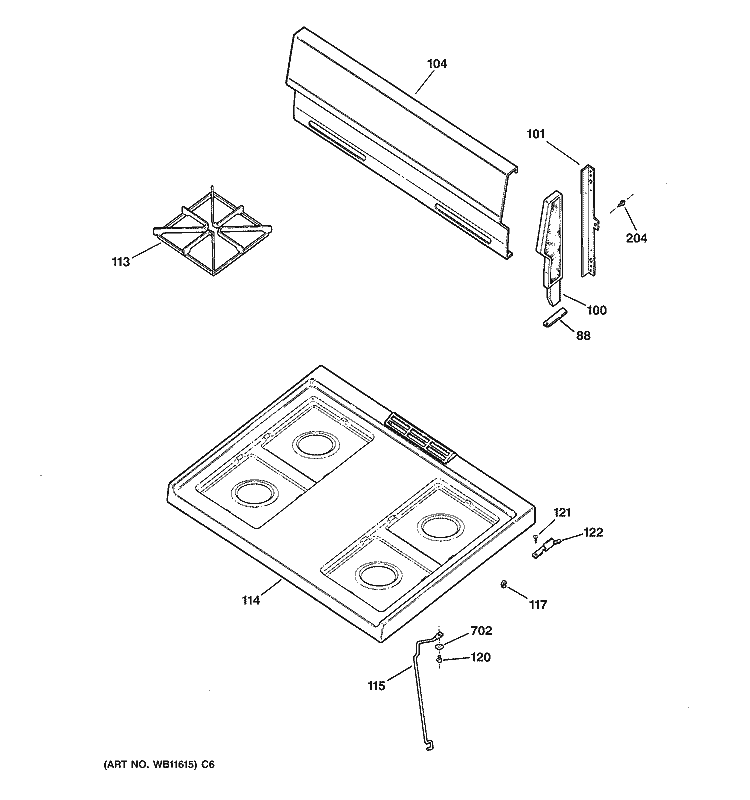 CONTROL PANEL & COOKTOP Diagram and Parts List for JGBS04BEH3CT  General Electric Range