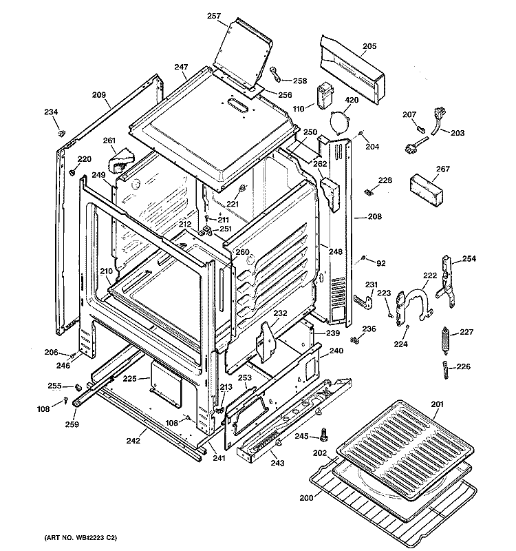 BODY PARTS Diagram and Parts List for JGBS04BEH3CT  General Electric Range