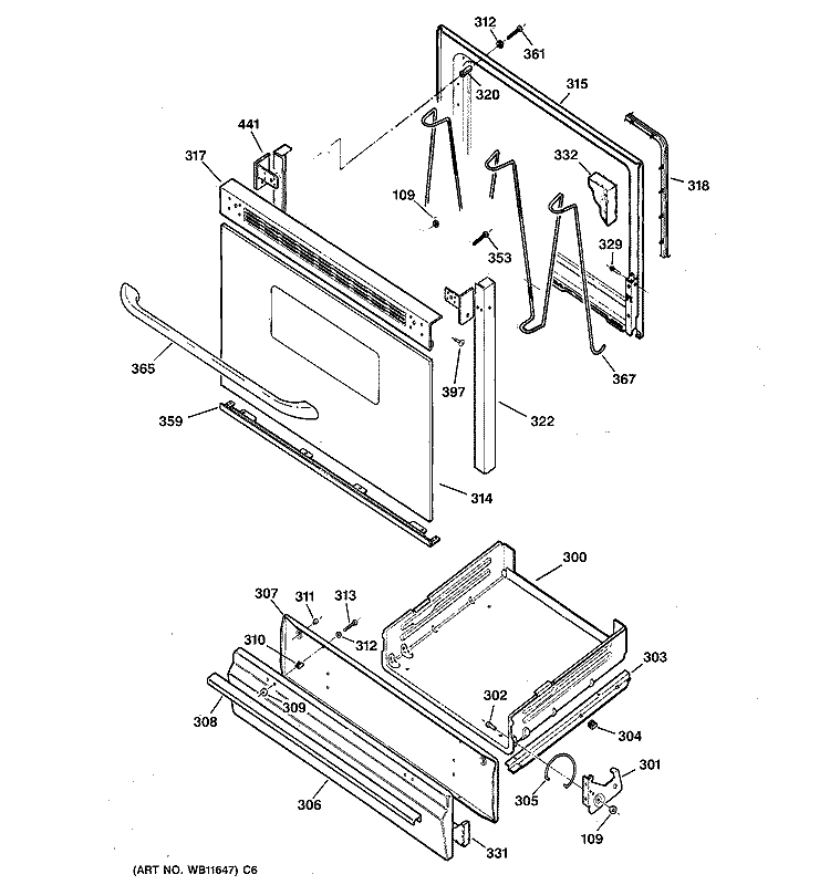 DOOR & DRAWER PARTS Diagram and Parts List for JGBS04BEH3CT  General Electric Range