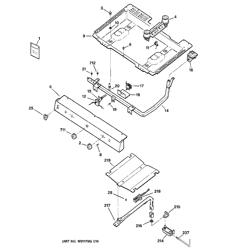 GAS & BURNER PARTS Diagram and Parts List for JGBS17PEK2WW  General Electric Range