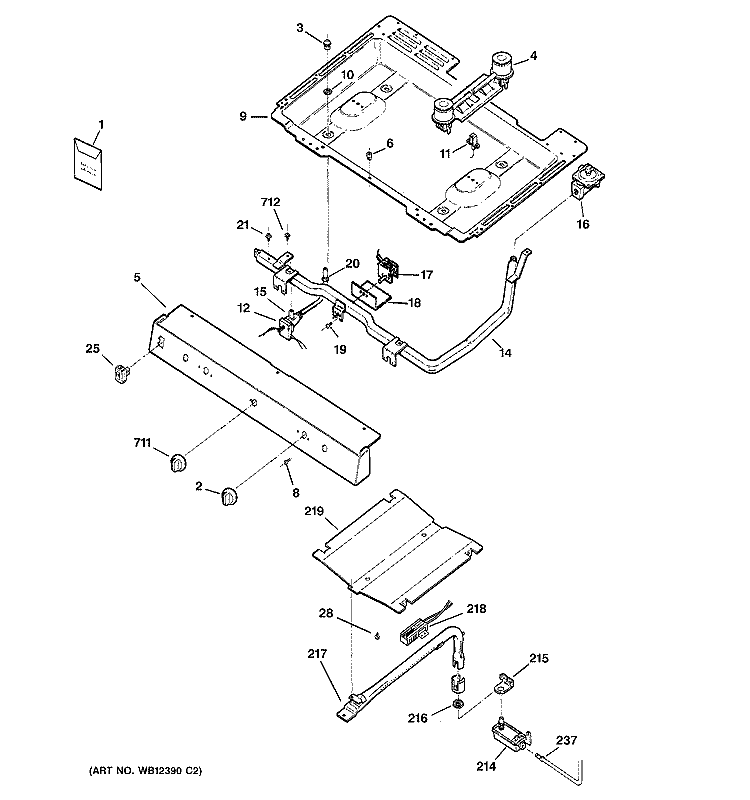 GAS & BURNER PARTS Diagram and Parts List for JGBS19BEH2CT  General Electric Range