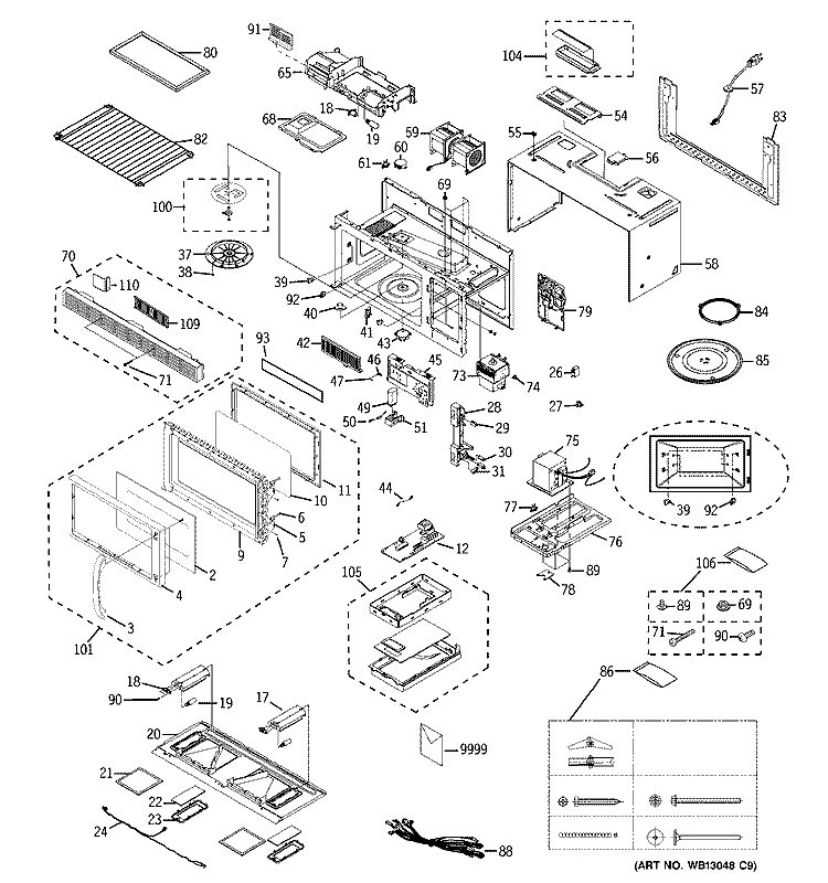 MICROWAVE Diagram and Parts List for JVM1440BH03  General Electric Microwave