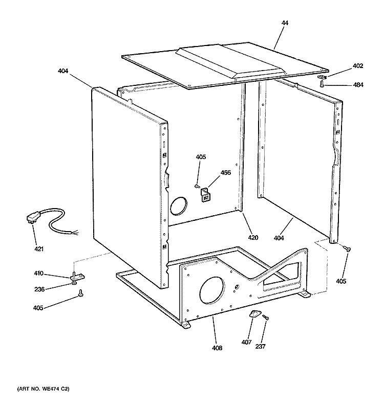 LOWER CABINET Diagram and Parts List for DDC4500SNMWH  General Electric Dryer