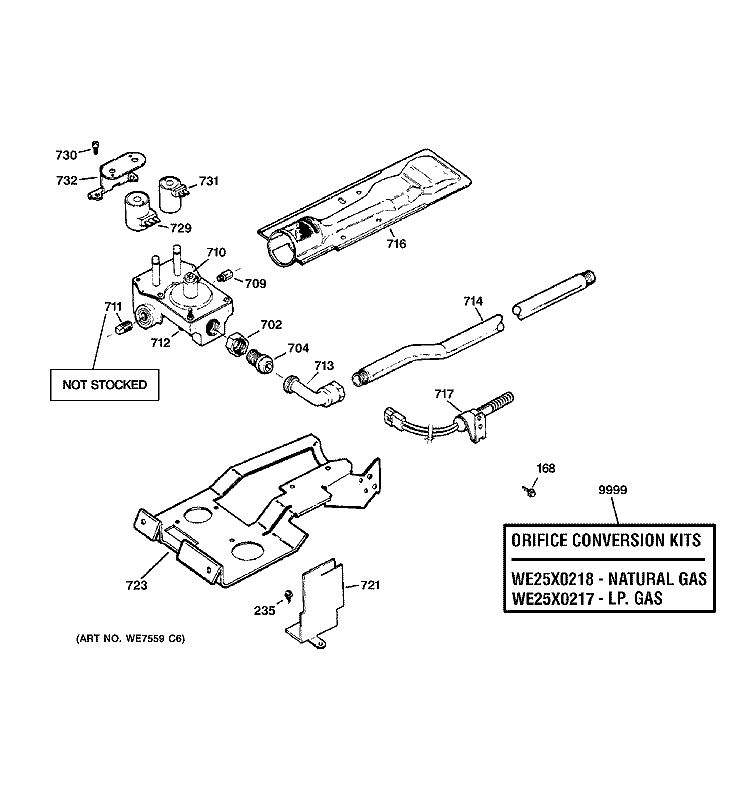 GAS VAVLE & BURNER ASSEMBLY Diagram and Parts List for DDC4500SNMWH  General Electric Dryer