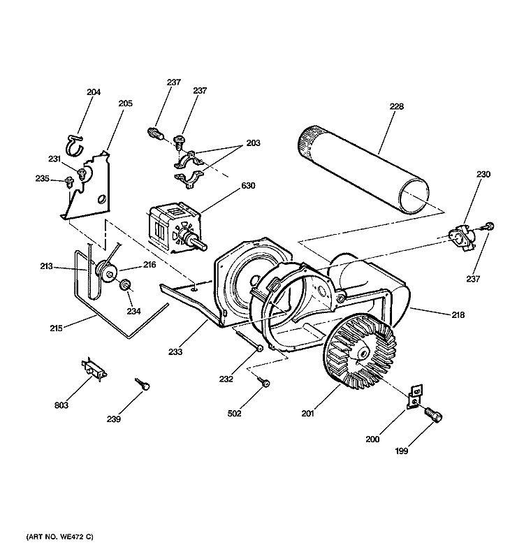 BLOWER & DRIVE ASSEMBLY Diagram and Parts List for DDC4500SPMWH  General Electric Dryer