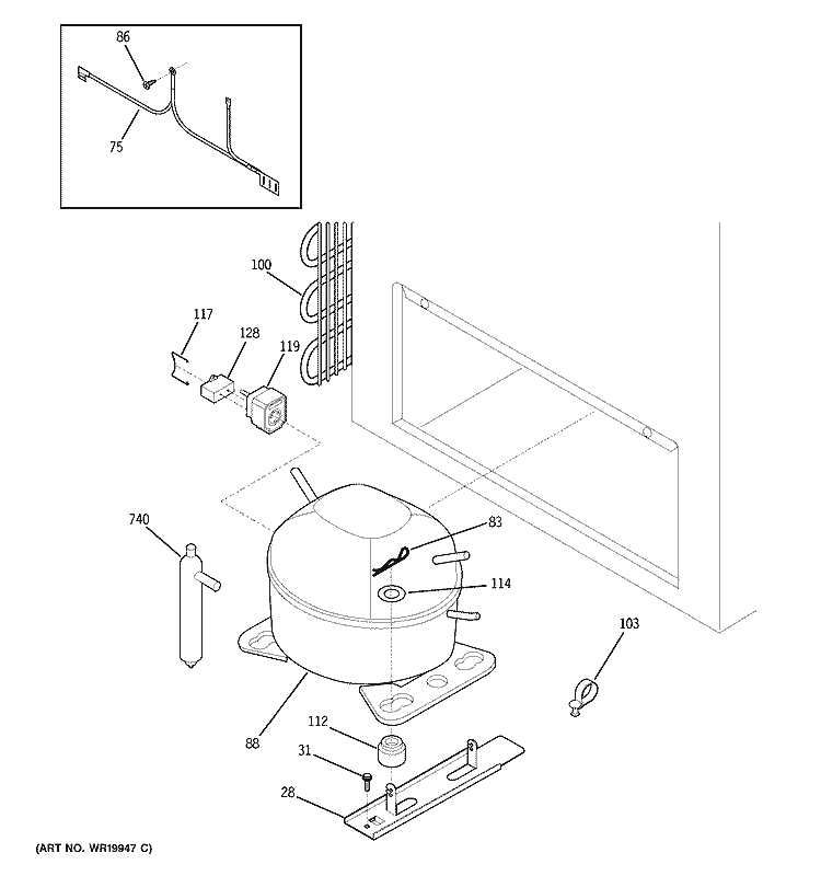 UNIT PARTS Diagram and Parts List for FCM15SPCWH  General Electric Freezer
