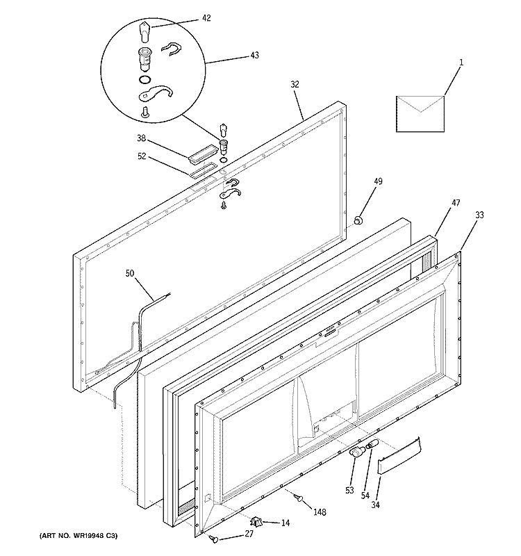 FREEZER DOOR Diagram and Parts List for FCM20DPCWH  General Electric Freezer