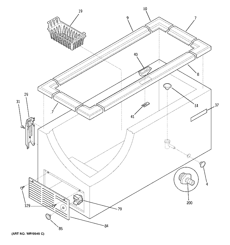 CABINET Diagram and Parts List for FCM20DPCWH  General Electric Freezer
