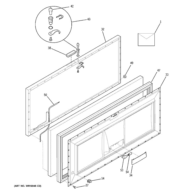 FREEZER DOOR Diagram and Parts List for FCM20DPEWH  General Electric Freezer