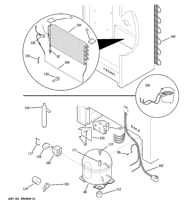 UNIT PARTS Diagram and Parts List for FUF20DPCRWH  General Electric Freezer
