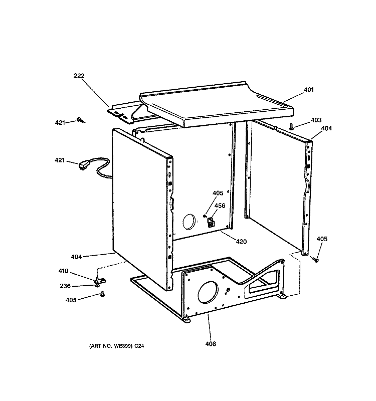 CABINET Diagram and Parts List for DPSB620GC3WW  General Electric Dryer