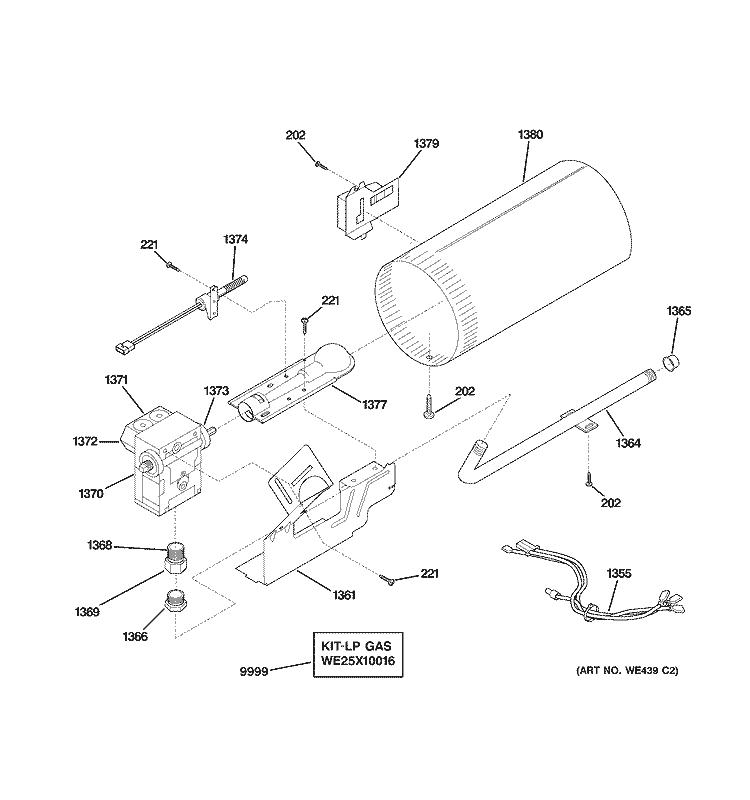 BURNER Diagram and Parts List for DPXH46GF0CC  General Electric Dryer