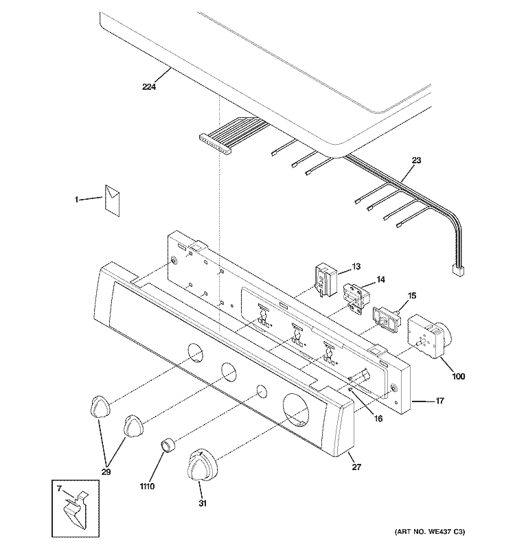 CONTROL & TOP PANEL Diagram and Parts List for DSXH43GF0WW  General Electric Dryer