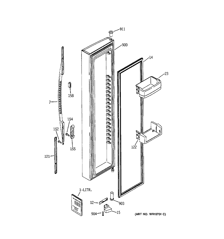 FREEZER DOOR Diagram and Parts List for GCK23LASBFCC  General Electric Refrigerator