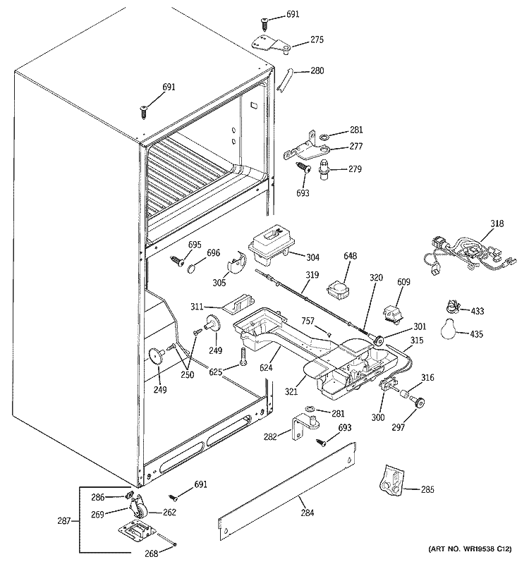 FRESH FOOD SECTION Diagram and Parts List for GTH18DBRORCC  General Electric Refrigerator