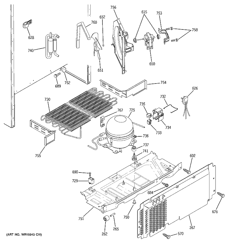 UNIT PARTS Diagram and Parts List for DTS18ICSMRBB  General Electric Refrigerator