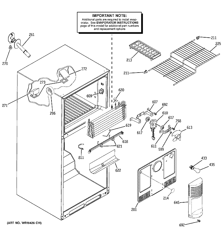 FREEZER SECTION Diagram and Parts List for GTS18YBRLRWW  General Electric Refrigerator