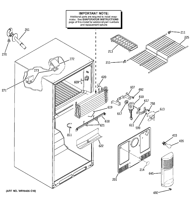 FREEZER SECTION Diagram and Parts List for GTS18SBSSRSS  General Electric Refrigerator