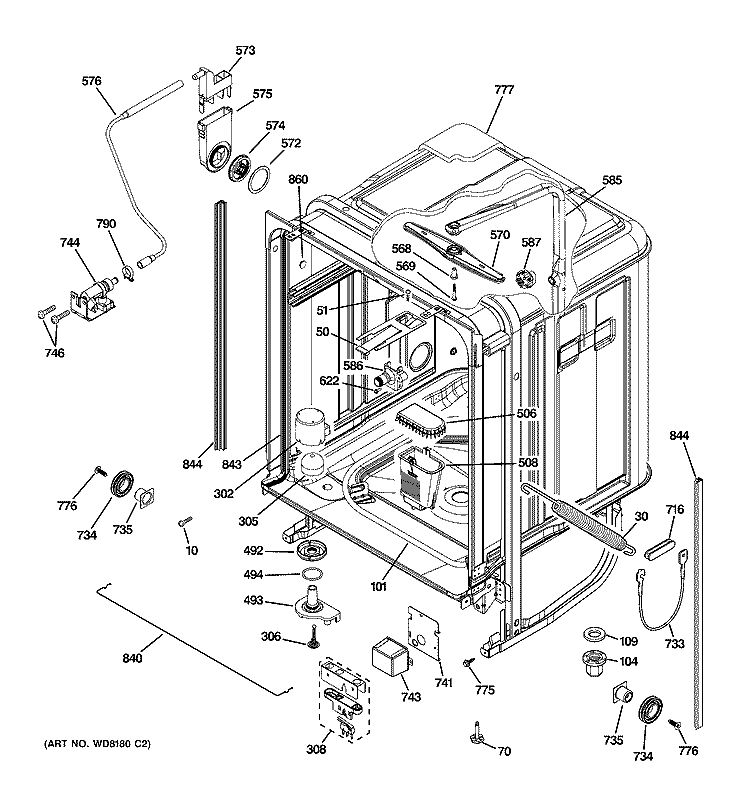 BODY PARTS Diagram and Parts List for PDW9900L00BB  General Electric Dishwasher