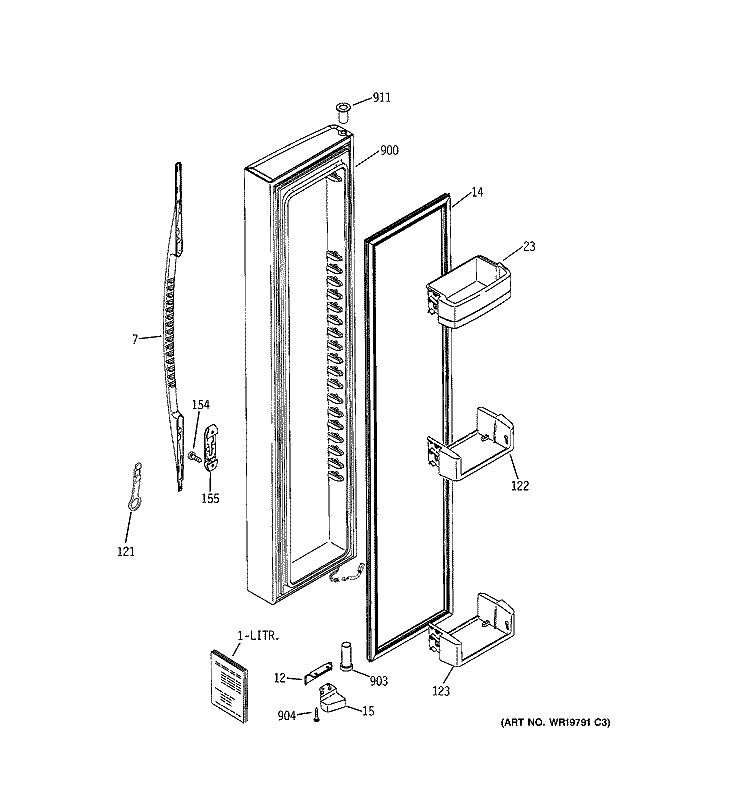 FREEZER DOOR Diagram and Parts List for GSG25YBSCCWW  General Electric Refrigerator