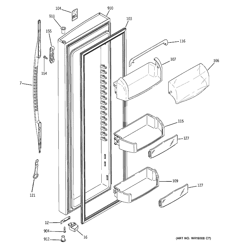 FRESH FOOD DOOR Diagram and Parts List for GSG25YBSCCWW  General Electric Refrigerator